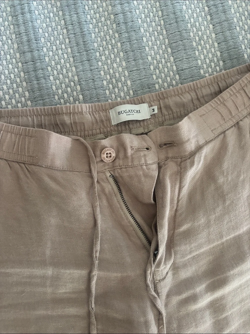 Bugatchi Men's Light Taupe Linen-Blend Drawstring Chinos